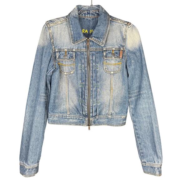 VTG Ezra Fitch Womens Blue Distressed Y2K 90s Abercrombie Denim Jacket Sz S NWOT - Picture 1 of 11